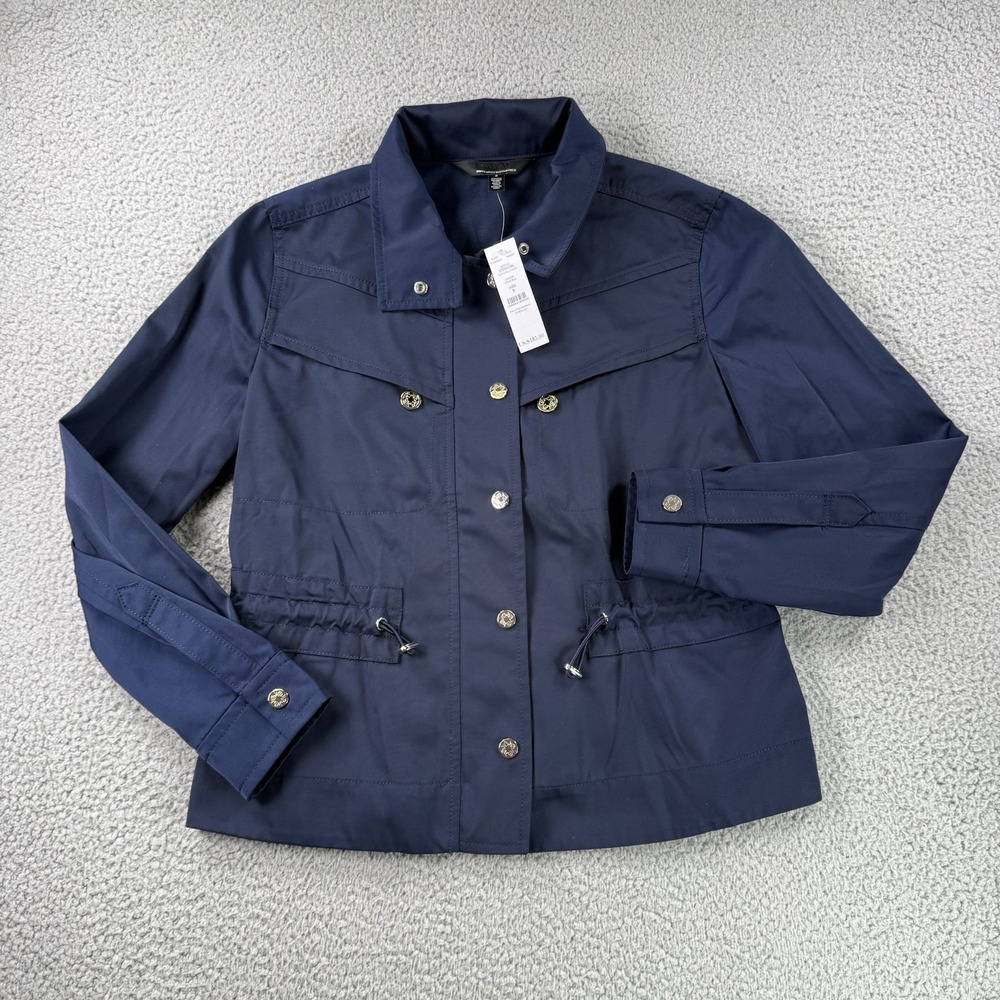White House Black Market Jacket Womens‎ S Blue Twill Utility Anorak Full Zip NWT